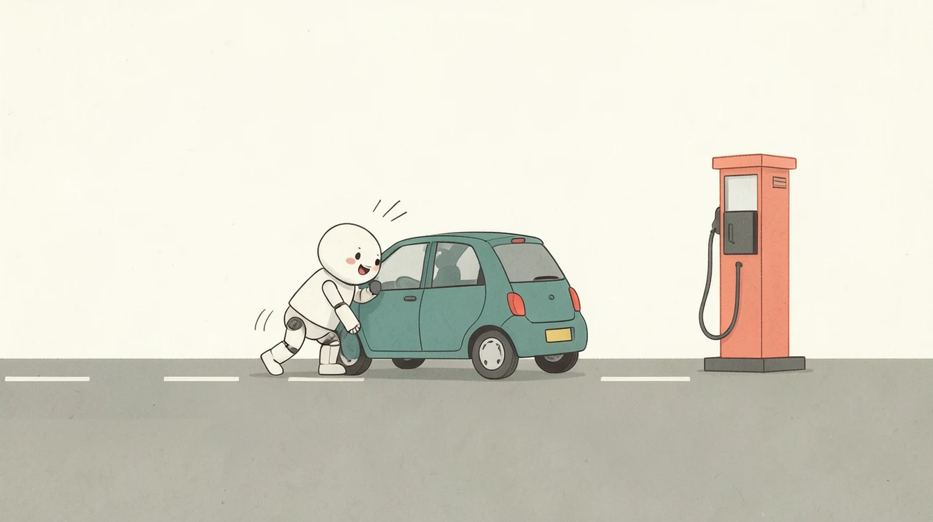 正解は「車ごとスタンドへ運ぶ」。空っぽでも押せば行けます